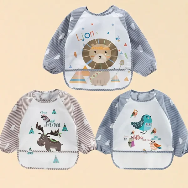 Lot de 3 bavoirs à manches longues pour bébé – Image 4