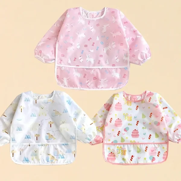 Lot de 3 bavoirs à manches longues pour bébé – Image 2